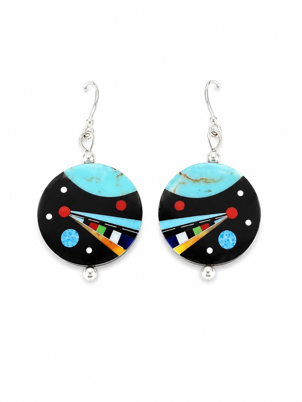 Sterling Silver Southwest Turquoise And Black Onyx Inlay Dangle Earrings New